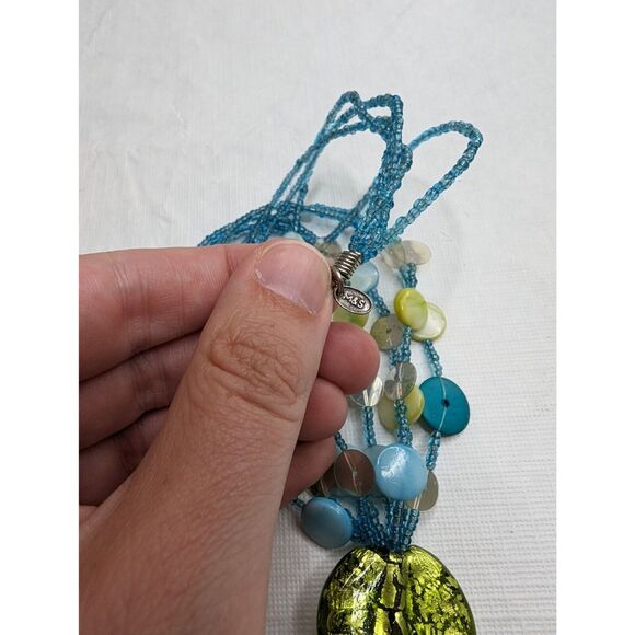 Vintage Multi Strand Seed Bead and Disc Bead Necklace Blue and Green - Picture 4 of 5
